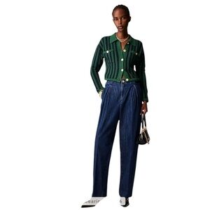 J Crew Tapered Jeans with Pleats Dark Wash Blue Womens Size 26 Jeans 80s Retro